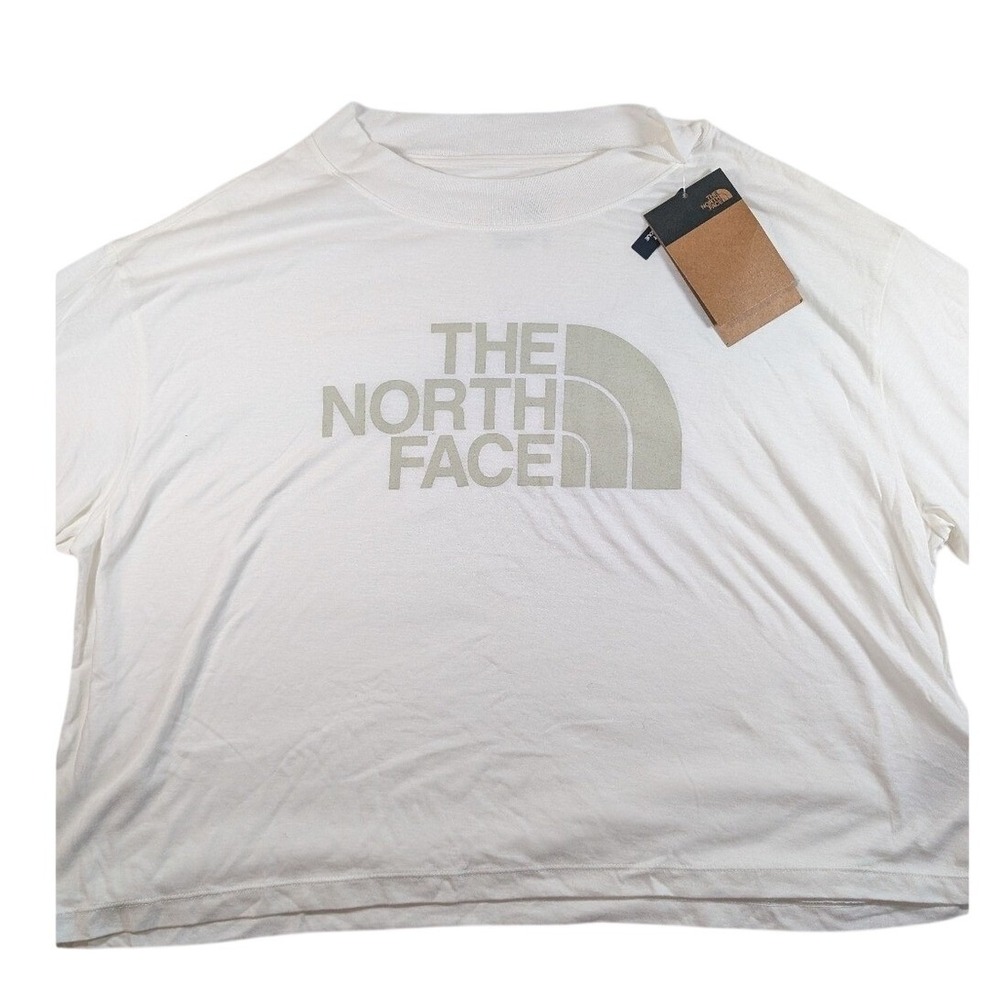 The North Face T-Shirt Womens XL White Logo Cropped Short Sleeve Cotton Modal